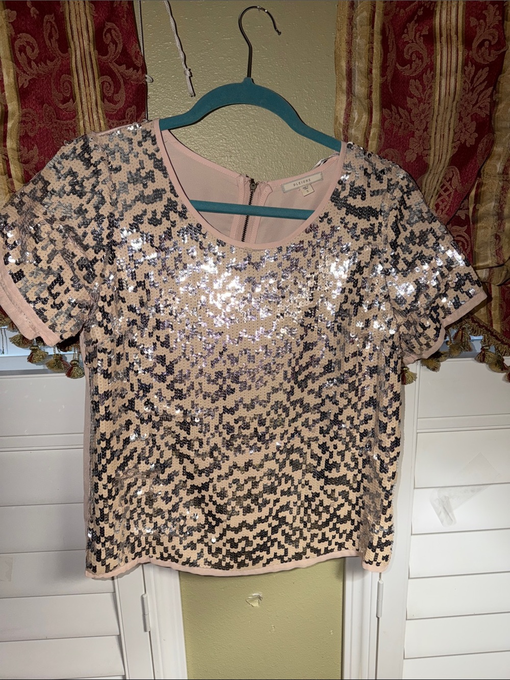 Pleione Pink Sequin Short Sleeve Tee